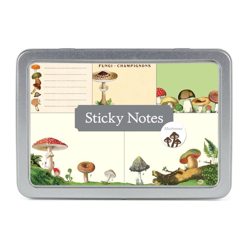 Stationery Sticky Note Pads in a Tin, Vintage Inspired Designs, 'Mushrooms / Funghi'