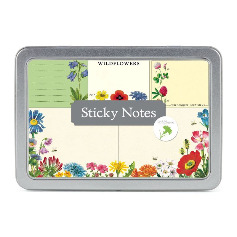 Stationery Sticky Note Pads in a Tin, Vintage Inspired Designs, 'Wildflowers / Flower Specimens'