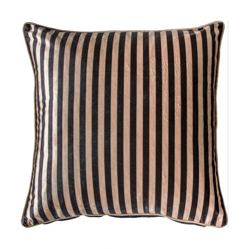 Cushion. Striped Black & Gold. Piping Edge. Large Square. Feather Filled.