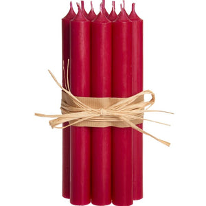 Candle, Long Dinner Candle 25cm, 11.5hrs burning time. Raspberry Red