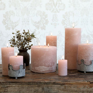Candle, Rustic Pillar 40hrs burning time. Dusty Rose