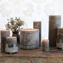 Load image into Gallery viewer, Candle, Rustic Pillar 40hrs burning time. Olive
