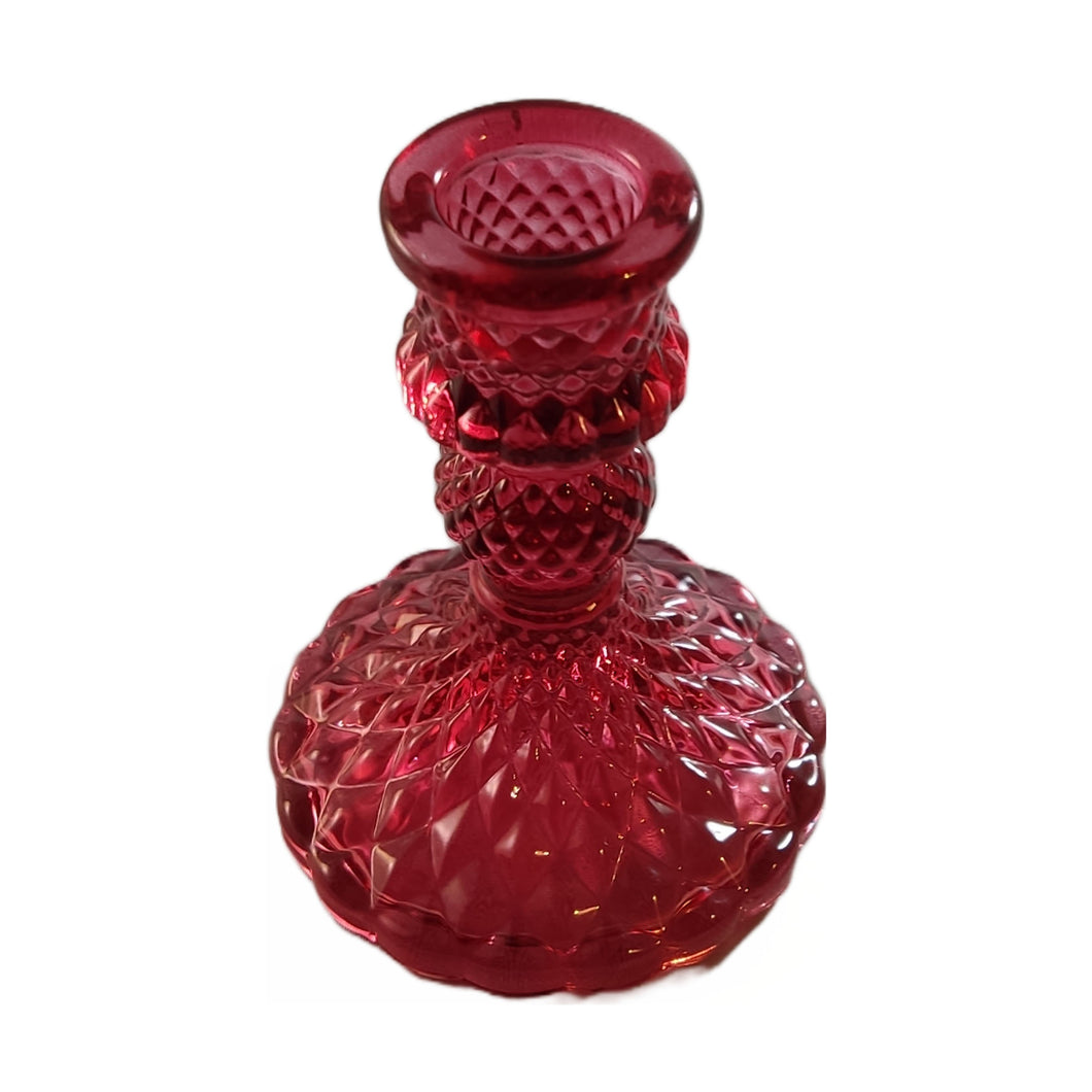 Candleholder, 10cm Cut Jewel Glass for dinner candle, Berry Red