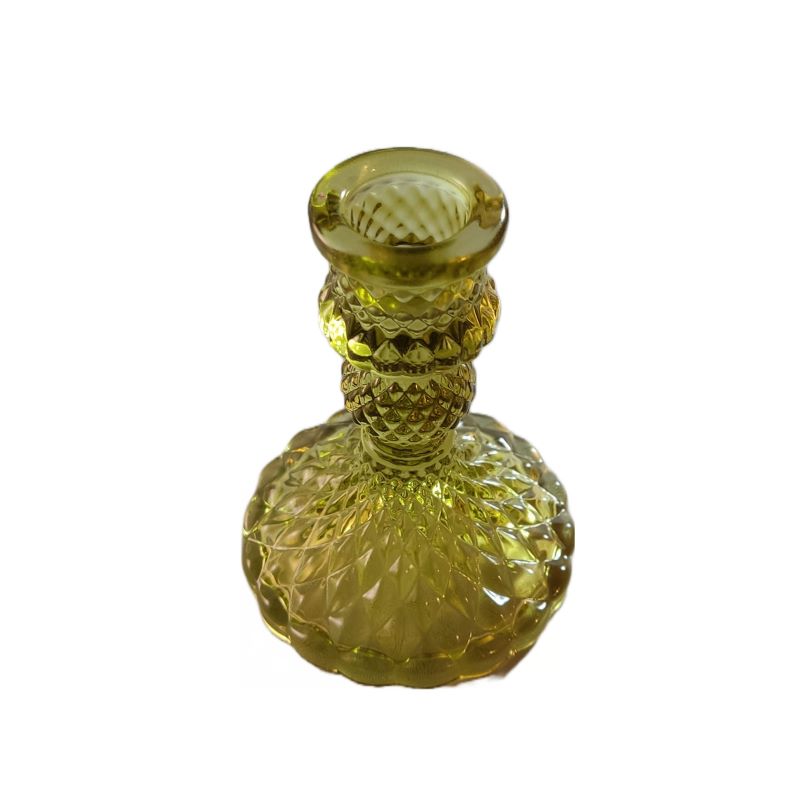 Candleholder, 10cm Cut Jewel Glass for dinner candle, Golden Yellow