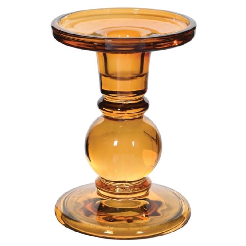 Candleholder, Tall Amber Glass Reversable for dinner or pillar candle