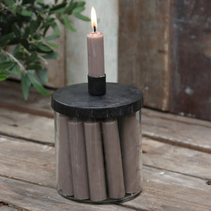 Candleholder, Antique Black / Coal, with lid for Short Dinner candles