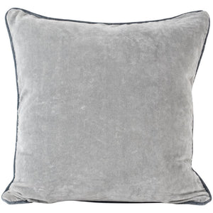 Cushion. Velvet Piped Square Cushion In Blues with white agapanthus stem