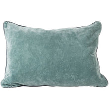 Load image into Gallery viewer, Cushion. Velvet Piped Rectangle Cushion In Blues with a cluster floral blooms
