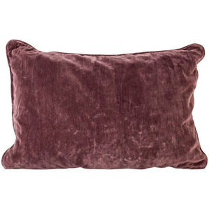 Cushion. Velvet Piped Rectangle Cushion in plum Tones with Hellebore bouquet