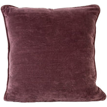 Load image into Gallery viewer, Cushion. Velvet Piped Square Cushion In Warm Plum tones with Dahlia.
