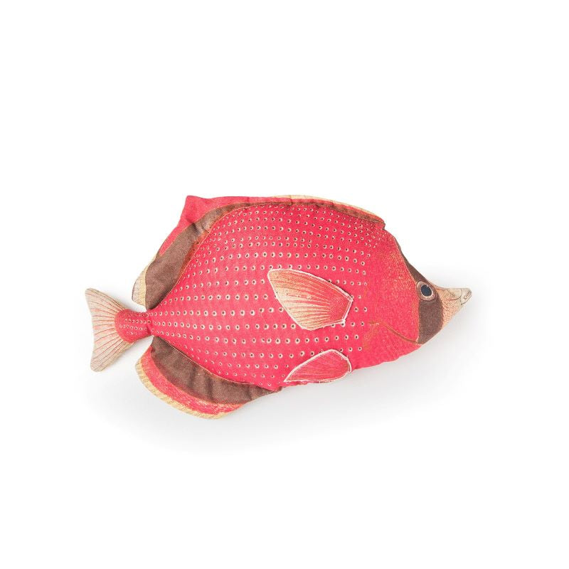 Cushion. Funky Fish Shaped & Printed Bold Pink.