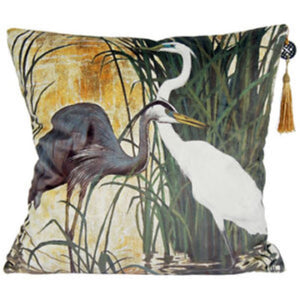 Cushion. Vintage Velour Style Heron Cushion with single tassel.