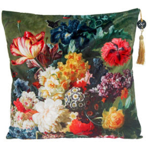 Cushion. Vintage Velour style Floral Cushion with single tassel.