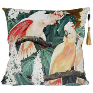Cushion. Vintage Velour Style Parrot Cushion with single tassel.