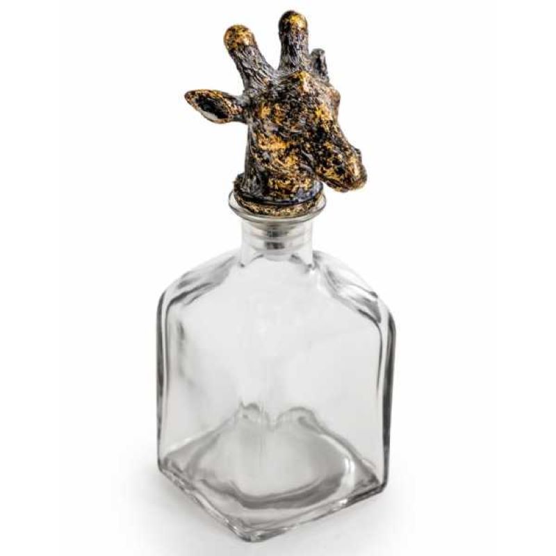 Bottle, Large Glass Decanter Bottle with Giraffe Head Stopper.