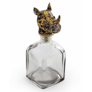 Bottle, Large Glass Decanter Bottle with Rhino Head Stopper.