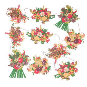 Garland 'Bouquet', 10m Hand Screen Printed Paper Garland with Ten Bouquets Red