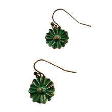 Load image into Gallery viewer, Earrings, Bronze Style Ear Wire Fixing, with Green Enamel Flower
