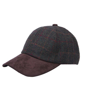 Hat, Tweed Baseball Hat in Blue Check. One Size