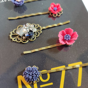 Hair Slide Set.  5 Bobby Pin hair accessories in "Royal Colours".