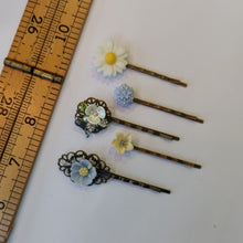Load image into Gallery viewer, Hair Slide Set.  5 Bobby Pin hair accessories in &quot;Spring Skies&quot;
