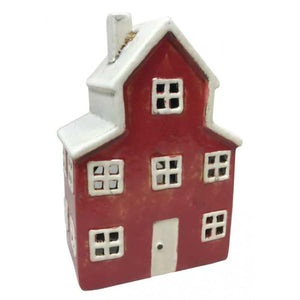 Candle House, Ceramic Dutch House Tea Light Holder, Red, Glazed Pottery