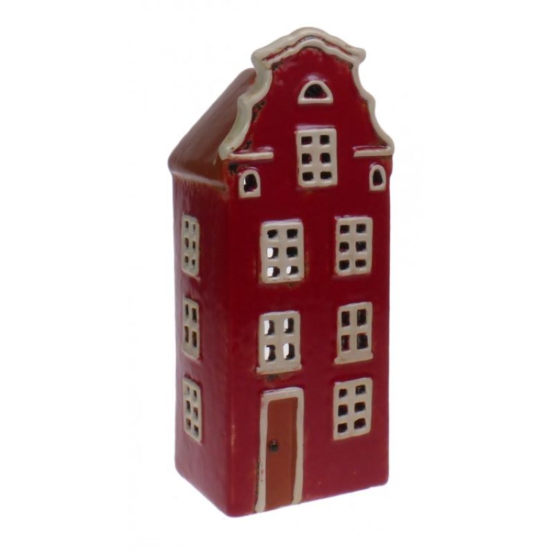 Candle House, Ceramic Dutch House Tea Light Holder, Glazed Pottery, Tall Red