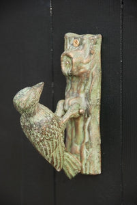 Door Knocker, Woodpecker Cast Iron Door in Verdigris Style