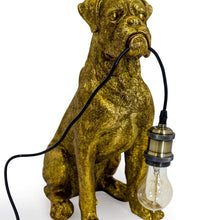 Load image into Gallery viewer, Table Lamp, Sitting Boxer Dog, in Antique Gold
