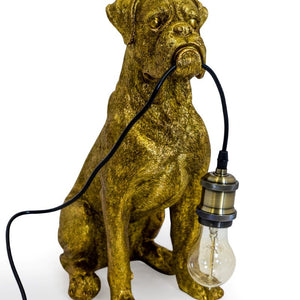 Table Lamp, Sitting Boxer Dog, in Antique Gold