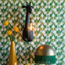 Load image into Gallery viewer, Wall Lamp, Giraffe, Matt Black. Mouth held Bulb with Fabric Cable.
