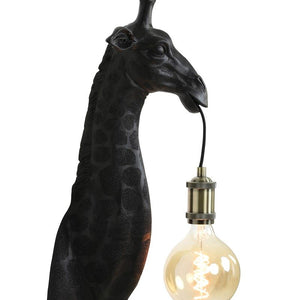 Wall Lamp, Giraffe, Matt Black. Mouth held Bulb with Fabric Cable.