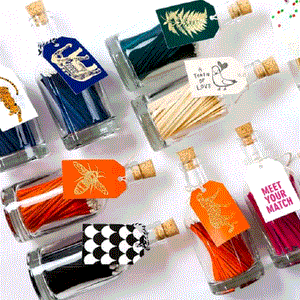 Match Bottle, Multi Colour Ended Safety Matches in Glass Bottle with Cork Stopper