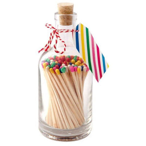 Match Bottle, Multi Colour Ended Safety Matches in Glass Bottle with Cork Stopper
