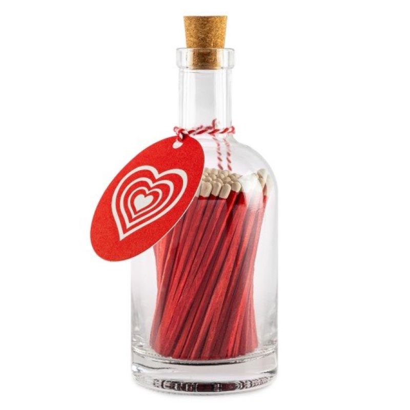 Match Bottle, Red Heart Safety Matches in Glass Bottle with Cork Stopper.