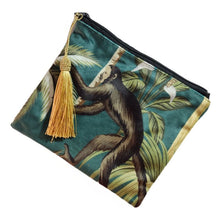 Load image into Gallery viewer, Purse with zip and tassell.  18x13cm. Velour printed fabric, Tropical / Monkey
