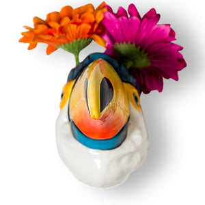 Vase, Hand Painted Ceramic Wall Mount Toucan Head Decorative Vase / Storage Pot