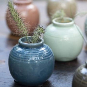 Vase, Mini Crackled Surface Vase with Grooves, Blue