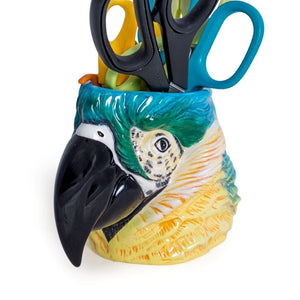 Vase, Hand Painted Ceramic Blue Parrot Head Decorative Vase / Storage Pot