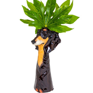 Vase, Ceramic Hand Painted Dachshund / Sausage Dog, Large Pot / Vessel