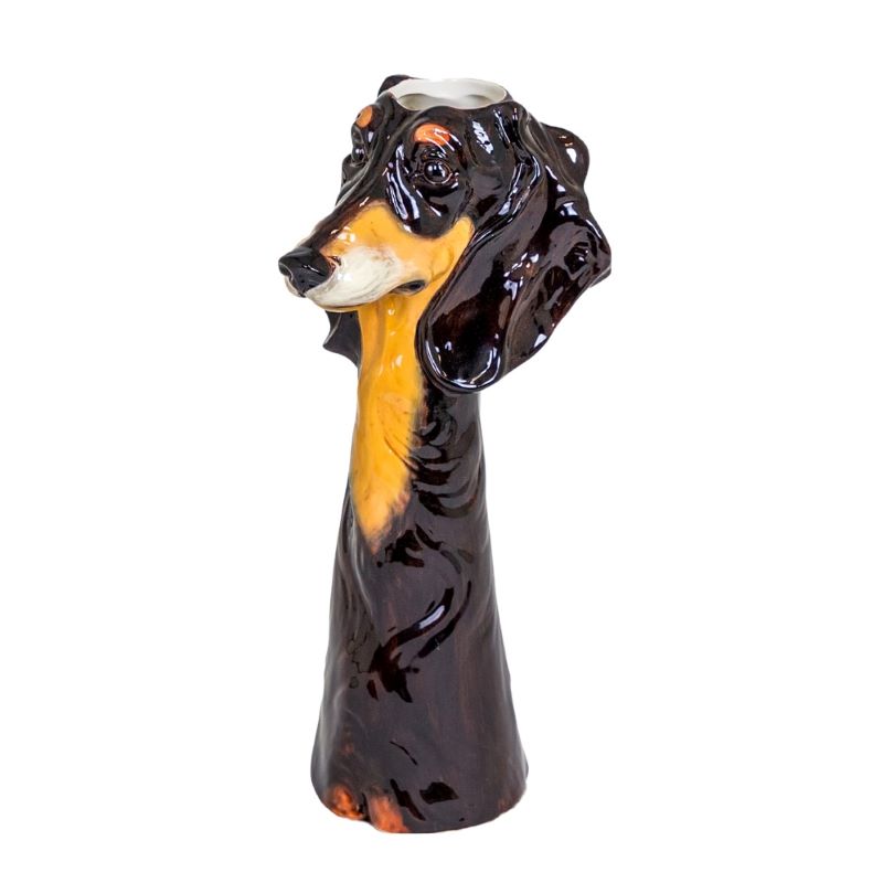 Vase, Ceramic Hand Painted Dachshund / Sausage Dog, Large Pot / Vessel