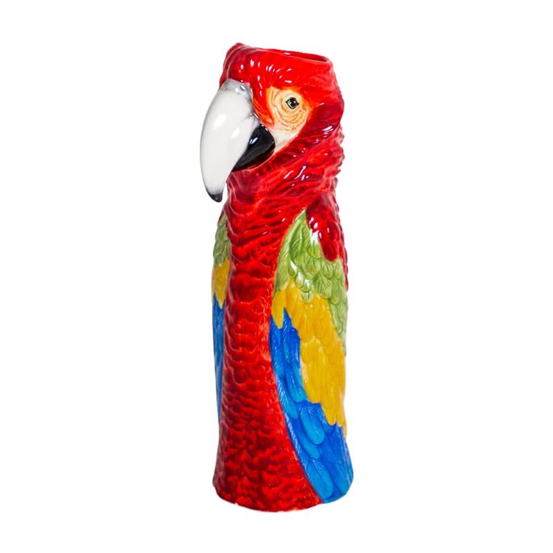Vase, Ceramic Hand Painted Macaw / Parrot, Red, Large Pot / Vessel
