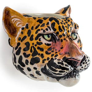 Vase, Hand Painted Ceramic Cheetah Animal Head Wall Mount Decorative Vase / Storage Pot