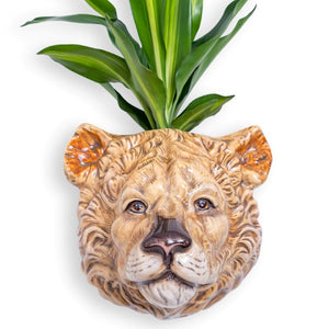 Vase, Hand Painted Ceramic Wall Mount Lioness Head Decorative Vase / Storage Pot