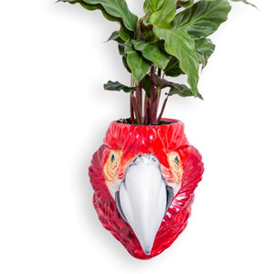 Vase, Hand Painted Ceramic Wall Mount Red Parrot Head Decorative Vase / Storage Pot
