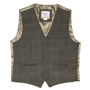 Waistcoat, traditional tweed wool style Green Check